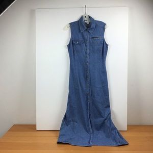 Dress,Denim,Sleeveless,Long,Metal Button Front,